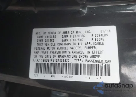 2016 Acura Tlx Tech из США, поврежденный, VIN 19UUB1F51GA006822